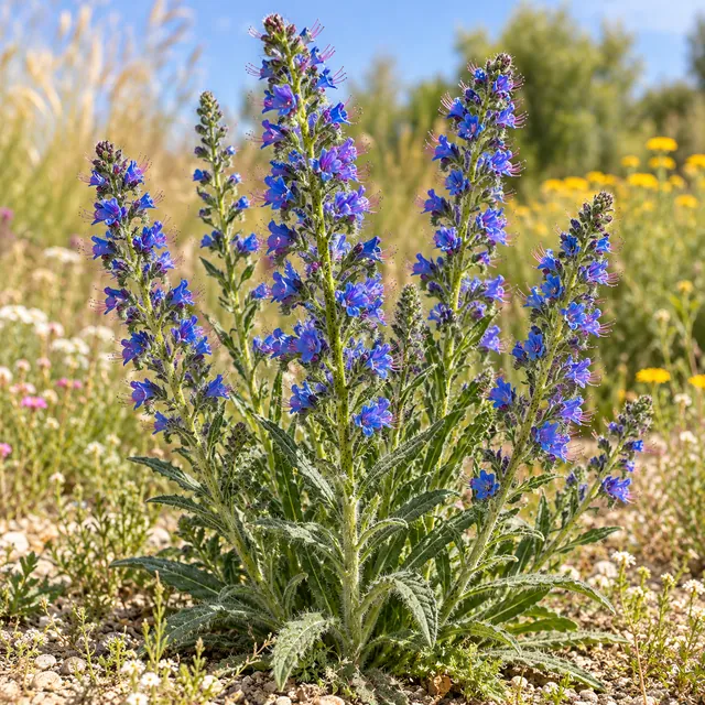 KI-generierte, botanisch ungeprüfte Illustration: Gewöhnlicher Natternkopf (Echium vulgare)