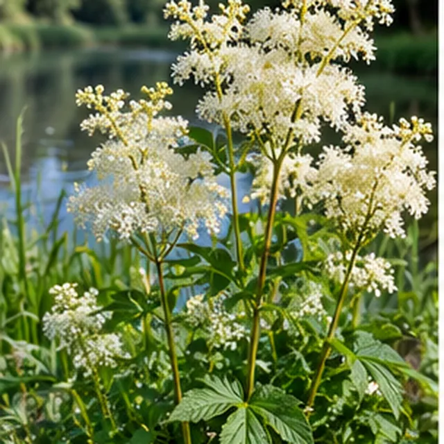 KI-generierte, botanisch ungeprüfte Illustration: Echtes Mädesüß (Filipendula ulmaria)