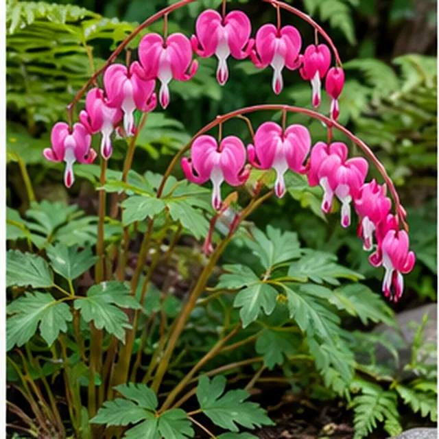 KI-generierte, botanisch ungeprüfte Illustration: Tränendes Herz (Lamprocapnos spectabilis)