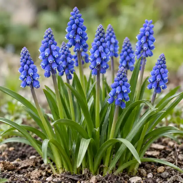 KI-generierte, botanisch ungeprüfte Illustration: Armenische Traubenhyazinthe (Muscari armeniacum)