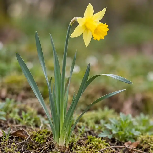 KI-generierte, botanisch ungeprüfte Illustration: Wilde Gelbe Narzisse (Narcissus pseudonarcissus)