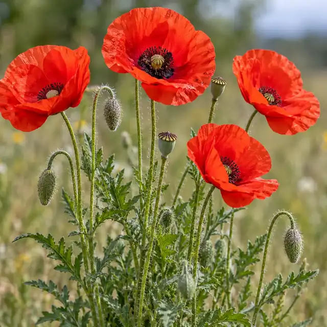 KI-generierte, botanisch ungeprüfte Illustration: Klatschmohn (Papaver rhoeas)