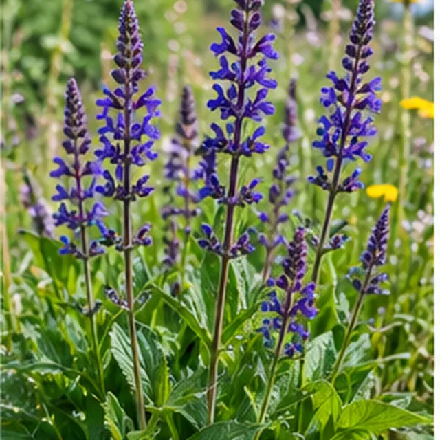 KI-generierte, botanisch ungeprüfte Illustration: Wiesen-Salbei (Salvia pratensis)