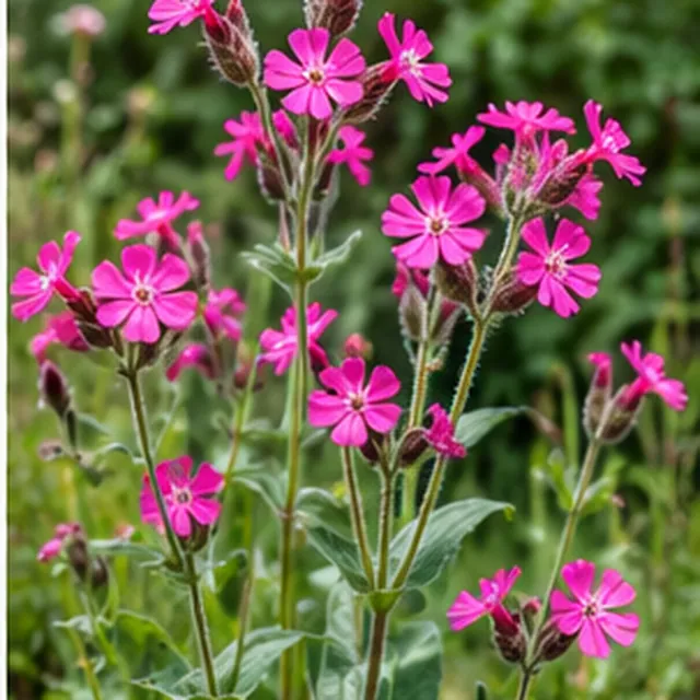 KI-generierte, botanisch ungeprüfte Illustration: Rote Lichtnelke (Silene dioica)