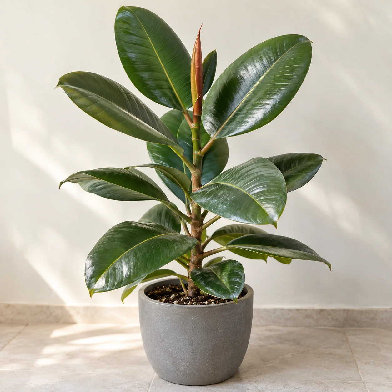 KI-generierte Darstellung: Gummibaum (Ficus elastica 'Robusta')