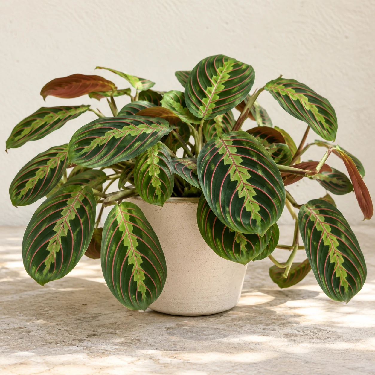 KI-generierte Darstellung: Gebetspflanze (Maranta leuconeura, rot geaderte Form)