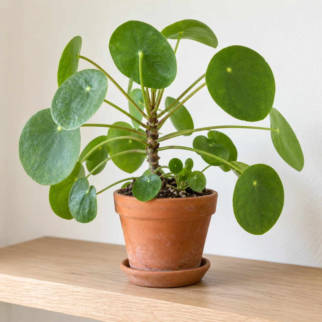 KI-generierte Darstellung: Ufopflanze / Chinesischer Geldbaum (Pilea peperomioides)