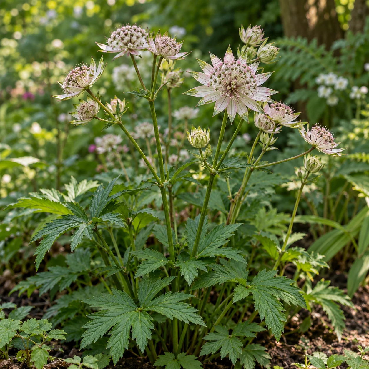 KI-generierte Darstellung: Große Sterndolde (Astrantia major)