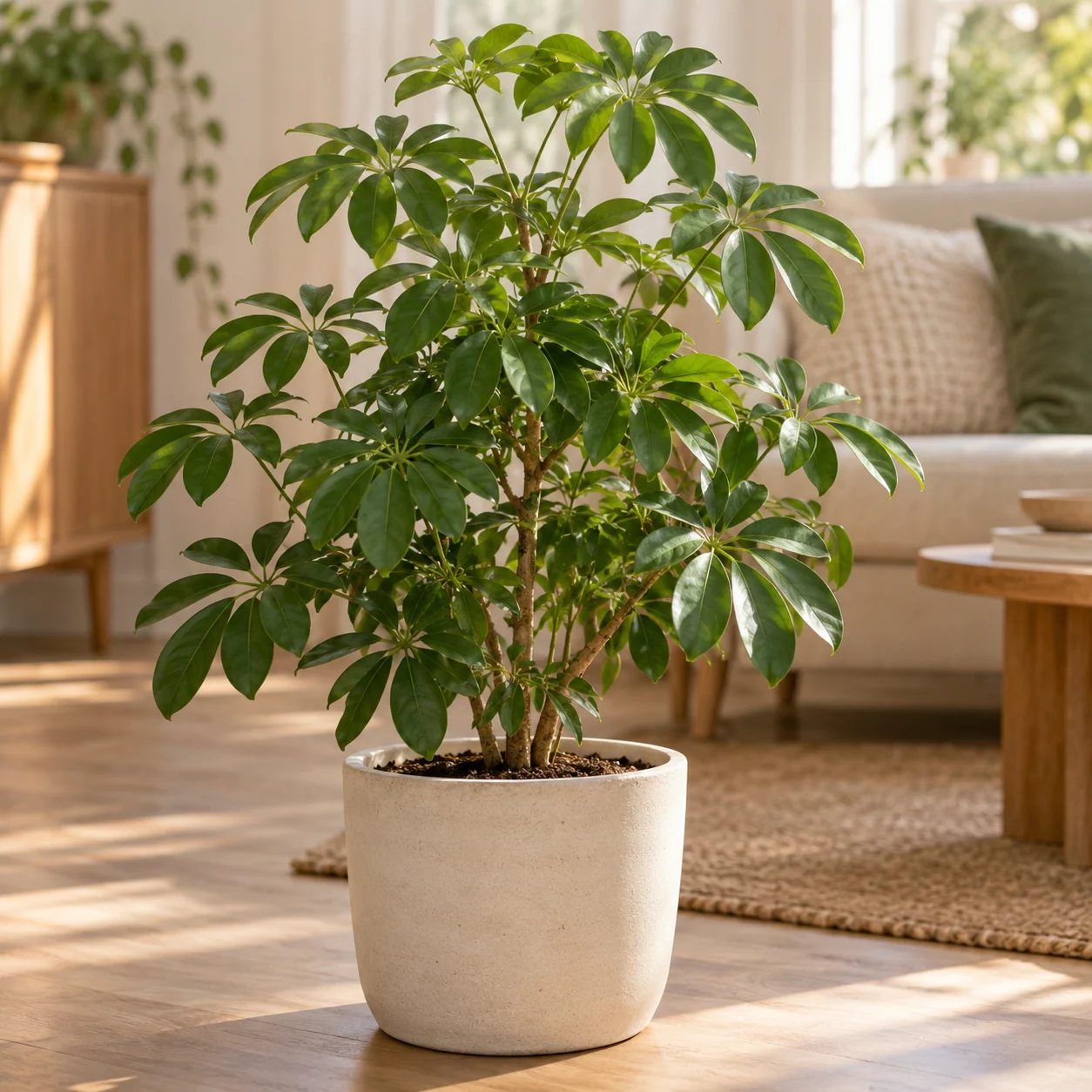 KI-generierte Darstellung: Strahlenaralie (Heptapleurum arboricola)