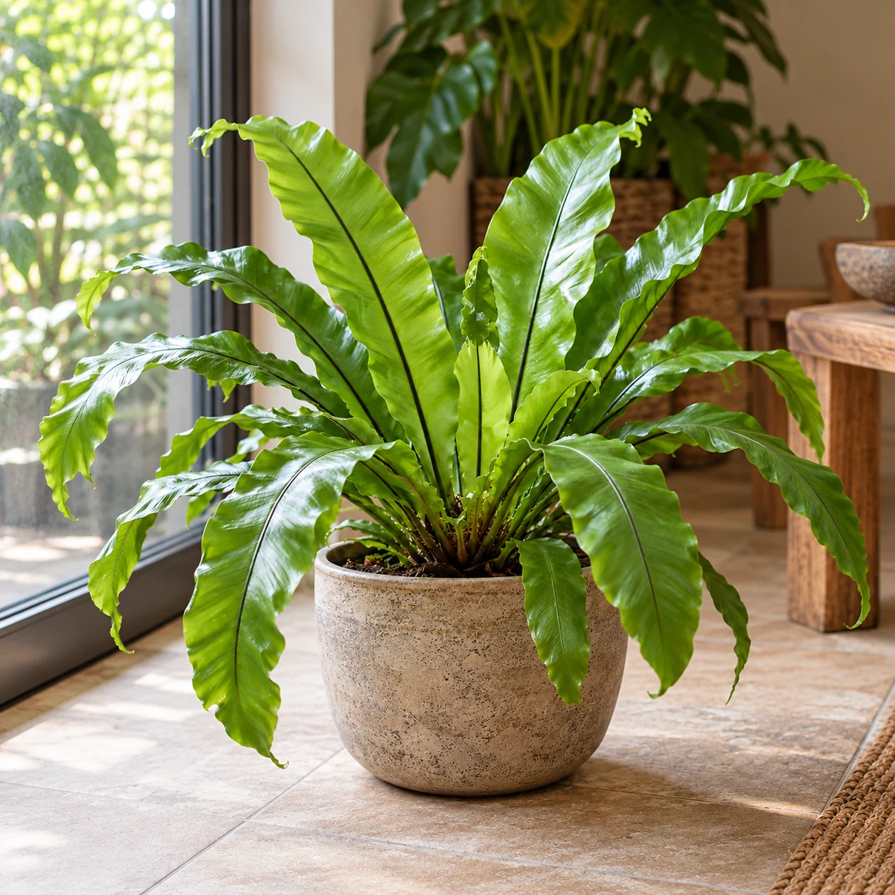KI-generierte Darstellung: Nestfarn (Asplenium nidus)