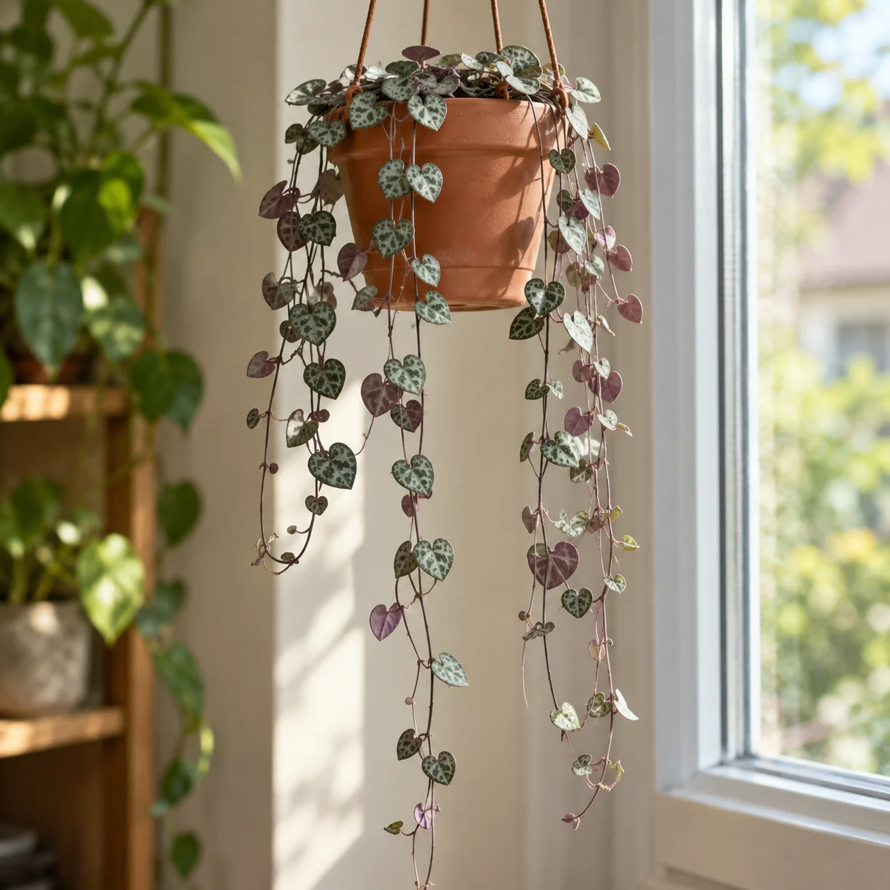 KI-generierte Darstellung: Leuchterblume / String of Hearts (Ceropegia woodii)