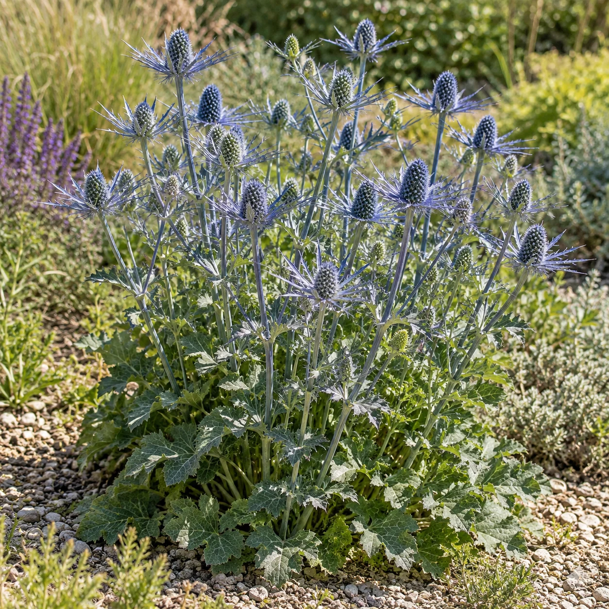 KI-generierte Darstellung: Flachblatt-Mannstreu (Eryngium planum)