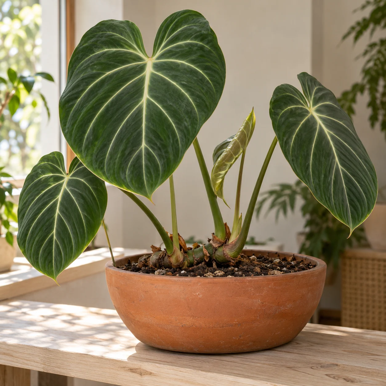 KI-generierte Darstellung: Samt-Philodendron (Philodendron gloriosum)