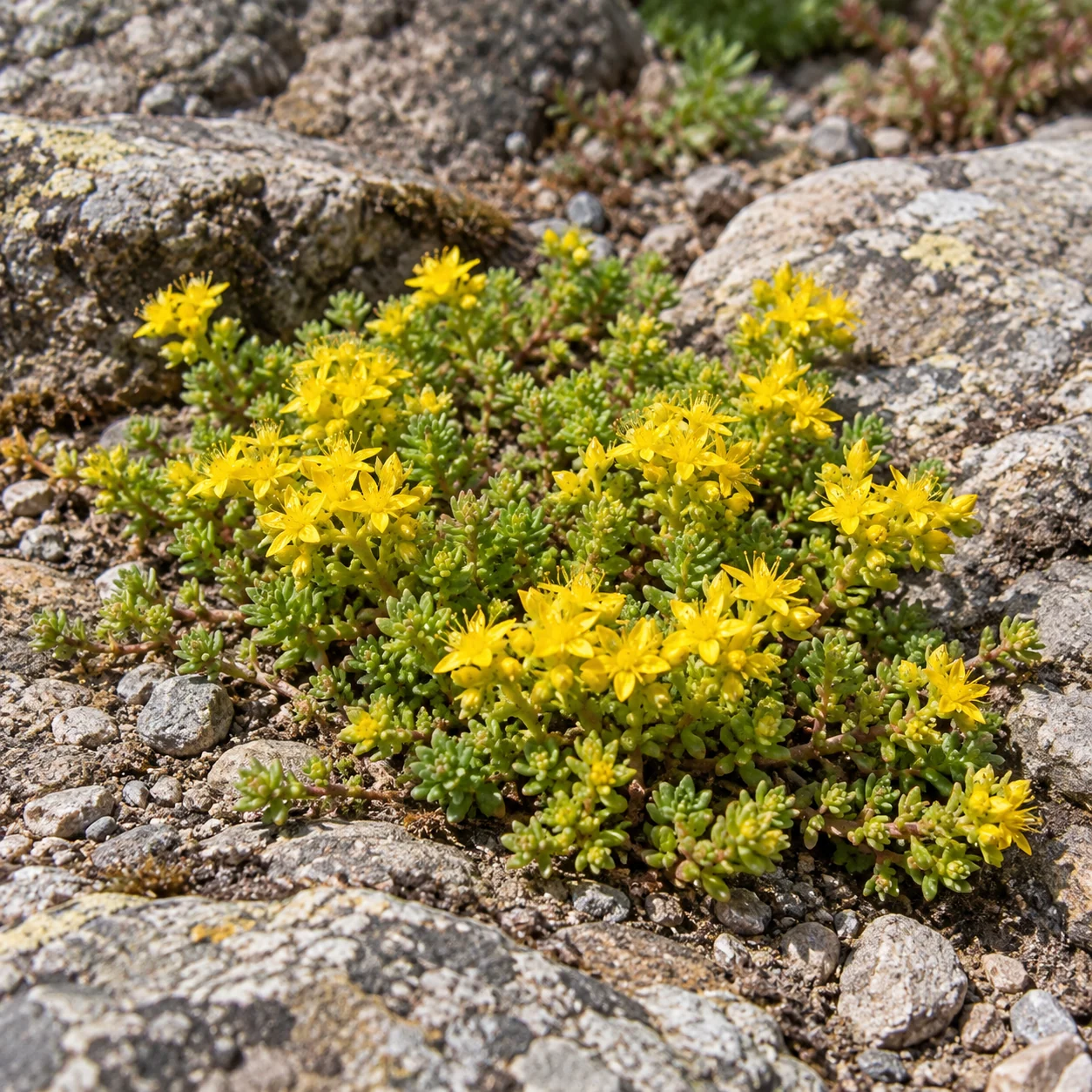 KI-generierte Darstellung: Scharfer Mauerpfeffer (Sedum acre)